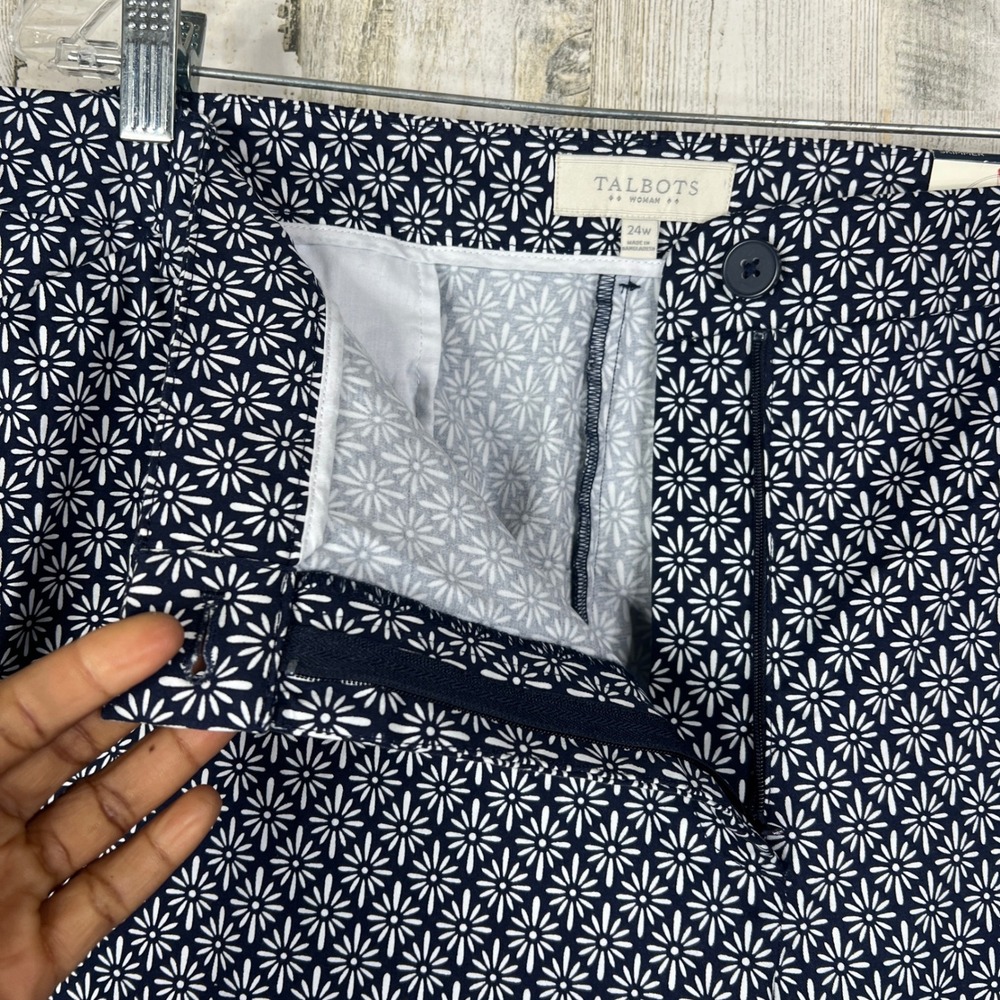 NEW Talbots Skimmer Pants 24W Navy Blue White Floral Daisy Cotton Stretch - Picture 5 of 16